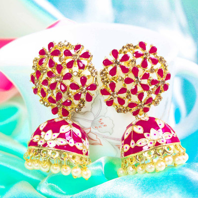 MONKDECOR (Tree Meena-Pink) Stylish Jhumka For Wedding & Party Occasion Alloy Jhumki Earring