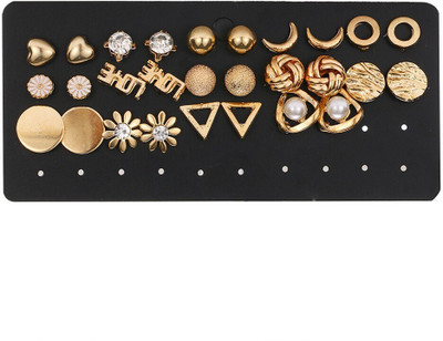 Oulik Gold-Plated Combo Earrings 14 Sets for Women and Girls Beads Alloy Stud Earring, Earring Set