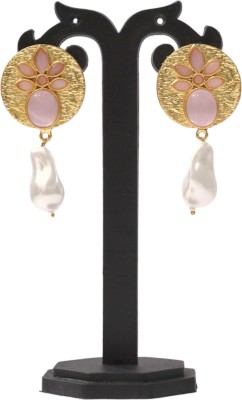 JHUMKARANI 18k Gold Plated Round Shape with Monalisa Stone and Pear Brass Jhumki Earring