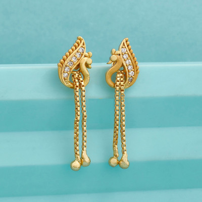 VIAANA CREATIONS Traditional American Diamond Earrings With Latkan Cubic Zirconia Brass Drops & Danglers