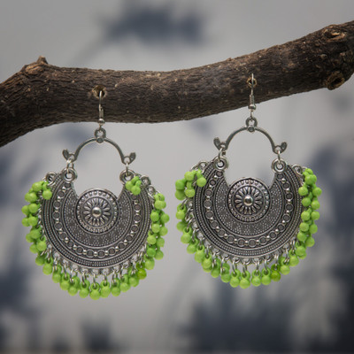 Jamleen Gallery Light Green & Silver Designer Jhumki Oxidised Jhumki Earring for Women and Girls Alloy Drops & Danglers