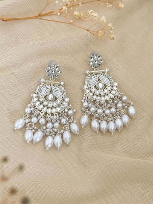 DANGAR ENTERPRISE gold plated pearl work white diamond traditional kundan Diamond Brass Jhumki Earring