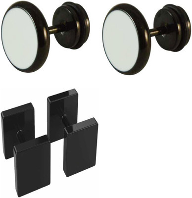 ShobhRam 2 Pair Combo Stainless Steel Earrings for Men and Boys FLIComSTEa-37 Metal Stud Earring