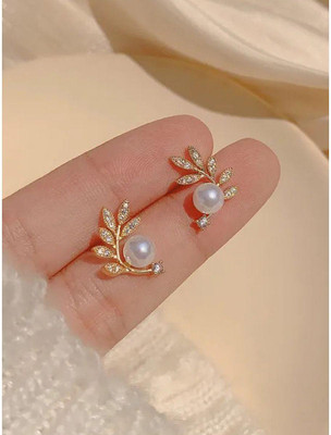 Sangam Divine Classy Pearl Stud Earrings- Bud Drop Half Hoop Stud Earrings for Girls & Womens Alloy Jhumki Earring, Hoop Earring, Stud Earring, Hoop Earring, Cuff Earring, Drops & Danglers