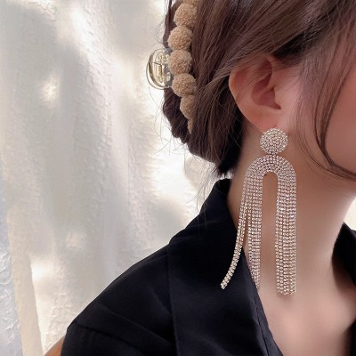 Arzonai U-shaped jellyfish diamond tassel long earrings design for women Metal Tassel Earring