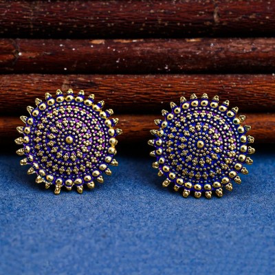 Shostopper by Sukkhi Shostopper gnarly Blue Traditional Floral Big Stud Earrings for Women Alloy Stud Earring