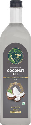 GIRORGANIC Wood Pressed | Unrefined Cold Pressed Virgin | Kacchi Ghani | Natural Coconut Oil Glass Bottle(1 L)