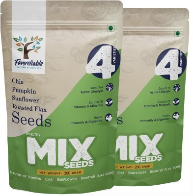 Famreliable Energy Seed Mix Blast: 400g Total -Pumpkin, Chia, Sunflower & Roasted Flax Seeds Mixed Seeds(200 g, Pack of 2)