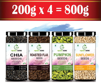 Hobby Herbs Combo Pack 800g ( 4 x 200g ) Roasted Flax , Chia , Pumpkin , Sunflower Seeds | Chia Seeds, Roasted Flax Seeds, Pumpkin Seeds, Sunflower Seeds(4 x 200 g)
