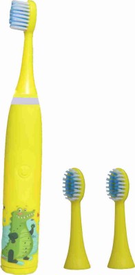 ZROWN Ultra Sonic Electric ToothBrush for kids with 2 extra Bristles, AA Battery Electric Toothbrush(Yellow)
