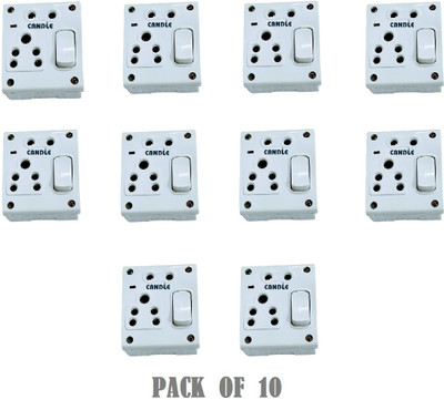 CANDLE CANDLE 6amp. 1 Switch+2 Outlets+Indicator Switch Socket Combined Board With Box 6 A One Way Electrical Switch(Pack of 10 Number of Switches - 1)