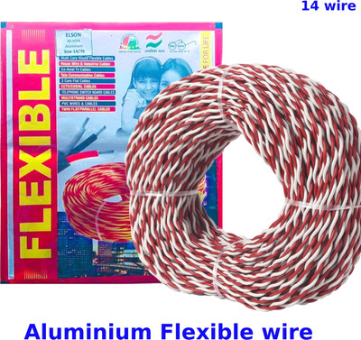 ELSON 14/76 (91 MTR) Flexible Double Core Electrical Wire Twisted Aluminium PVC Wire 0.75 sq/mm Red, Blue 91 m Wire(Blue)
