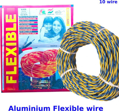 ELSON 10/76 (91 MTR) Flexible Double Core Electrical Wire Twisted Aluminium PVC Wire 0.5 sq/mm Red, Yellow 91 m Wire(Red)