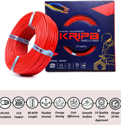 kripa FAB 2.5 sqmm|FR PVC|Copper insulated |Lite Single Core| House Ftting Wire 10 No. 2.5 sq/mm Red 91 m Wire(Red)
