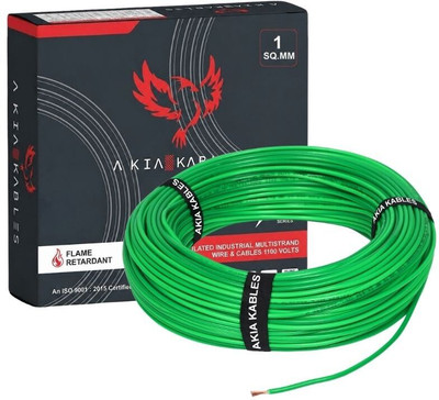 AKIA KABLES COPPER 1.0 sqmm |90 MTR| FR PVC| Multi Strand| Electric Electrical Wire Cable 1 sq/mm Green 90 m Wire(GREEN)