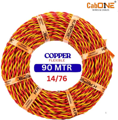 CabONE 14/76 PVC Flexible Twisted Copper Wire 2 Core Electric Wire|90 MTR|FR PVC| 0.5 sq/mm Red, Yellow 91 m Wire(Red, Yellow)