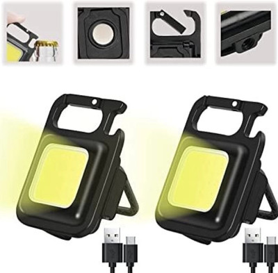 VR Bright Lite LED Flashlight 500 Lumens COB Rechargeable light Keychain 4 Light Modes 5 hrs 5 hrs Torch Emergency Light(Black)