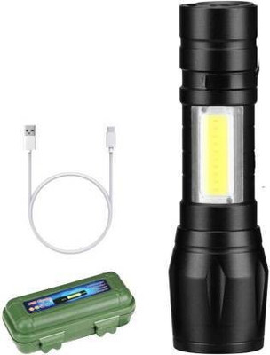 UNZAG Portable Pocket Size Mini Led Flashlight, Usb Rechargeable Zoomable Lamp 2 hrs Flood Lamp Emergency Light(Black)