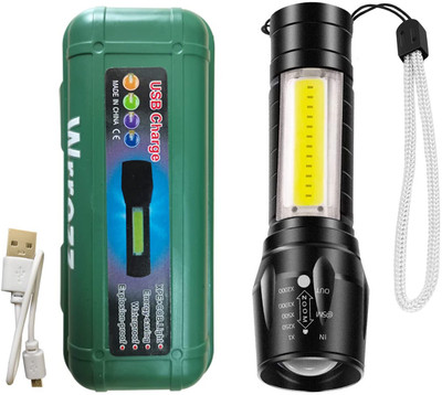 MOBONE ® LED Flashlight with COB Light Mini Waterproof Portable LED Flashlight 3 hrs Torch Emergency Light(Black)