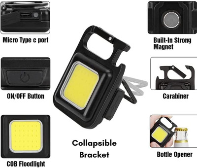 UNZAG Keychain Led Light With_Bottle Opener, Magnetic Base_And Folding 2 hrs Flood Lamp Emergency Light(Black)