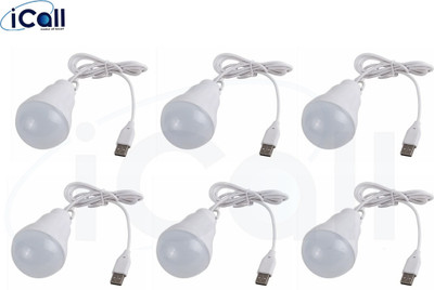 icall 6 USB LED Bulb 5 Watt 6 Volts Bright Light Reading Lamp for Camping Used with Any Laptop, PC, Power Bank Led Light(White)