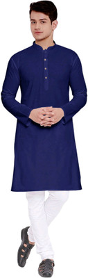 ZEDIN Men Solid Straight Kurta(Dark Blue)