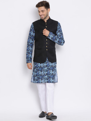 Hangup Men Kurta Pyjama Ethnic Jacket Set
