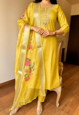 Florencia Self Design Kurta, Trouser/Pant & Dupatta Set