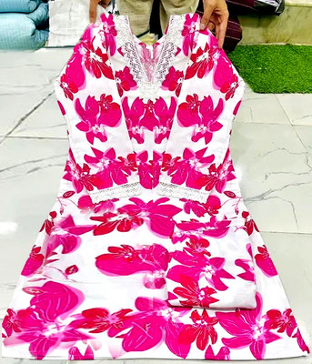 SARIMTEXTILE Women Printed A-line Kurta(Pink)