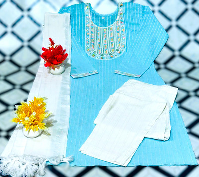 AuzaSho Collection Women Kurta Pant Dupatta Set