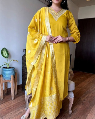 Lensya Embroidered, Solid Anarkali Kurta, Bottom & Dupatta Set