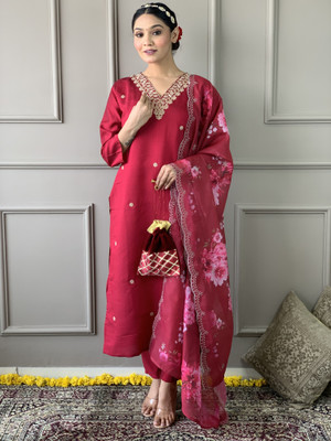 Tasrika Floral Print Kurta, Trouser/Pant & Dupatta Set