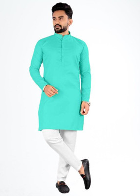 Ae Aahira Enterprise Men Solid A-line Kurta(Blue)