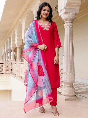 LOFTYFASHION Embroidered Kurta, Palazzo & Dupatta Set