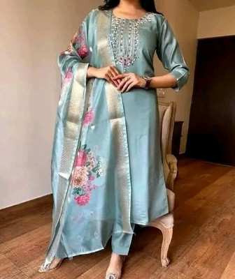 Ninetyninefab Embroidered, Printed Kurta, Churidar & Dupatta Set