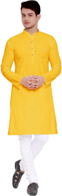 ZEDIN Men Solid Straight Kurta(Yellow)