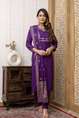 ABEERCREATIONS Embroidered Kurta, Palazzo & Dupatta Set
