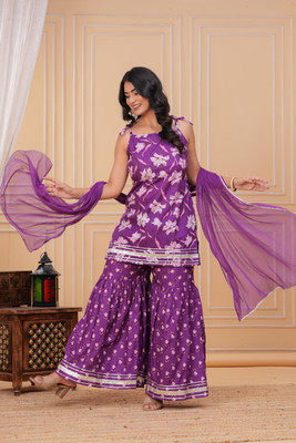 BLEVY Women Kurta Sharara Dupatta Set