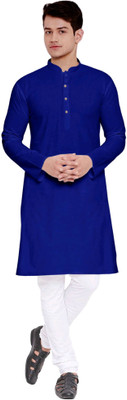 ZEDIN Men Solid Straight Kurta(Blue)