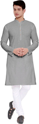 TRSUTSOUS Men Solid Straight Kurta(Grey)