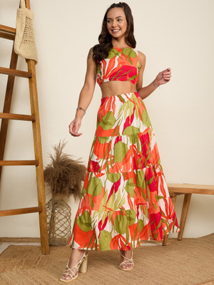 WineRed Top Skirt Co-ords Set