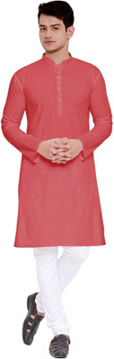 TRSUTSOUS Men Solid Straight Kurta(Pink)