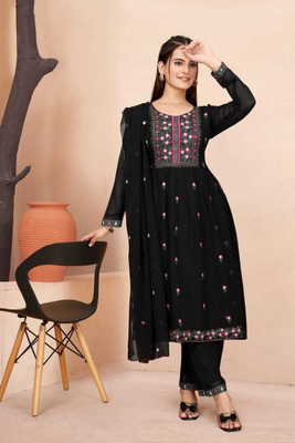 Khodiyar clothing Embroidered Kurta, Dhoti Pant & Dupatta Set