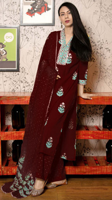 Tasrika Printed Kurta, Trouser/Pant & Dupatta Set