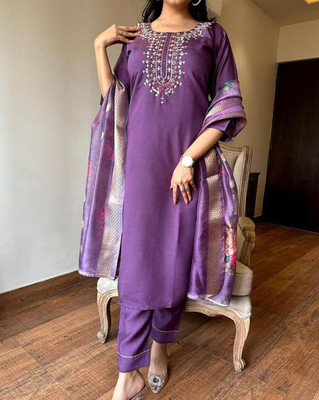 Florencia Self Design, Embroidered Kurta, Trouser/Pant & Dupatta Set
