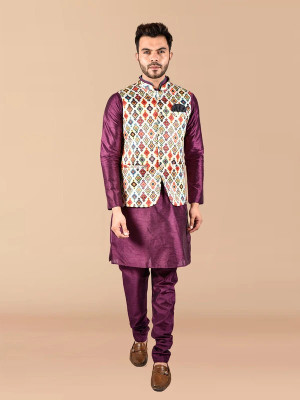 PRINTCULTR Men Kurta Pyjama Ethnic Jacket Set