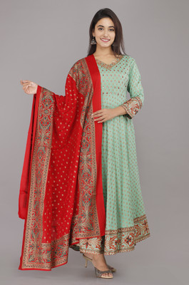 WAHIKA FAB Women Printed Anarkali Kurta(Light Green)