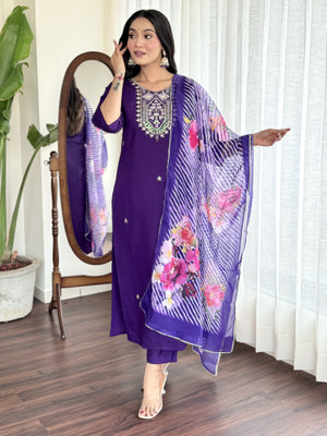 SHREE KSHETRAPAL CREATION Solid Kurta, Trouser/Pant & Dupatta Set