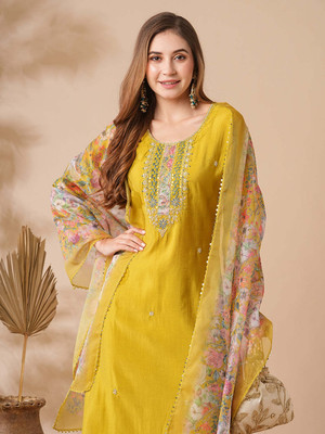 Mukta Impex Embroidered Kurta, Trouser/Pant & Dupatta Set