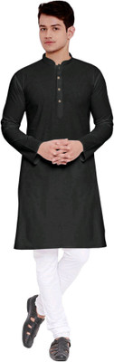ZEDIN Men Solid Straight Kurta(Black)